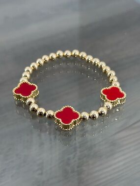 Gold Filled Red Clover Gold Bead Bracelet